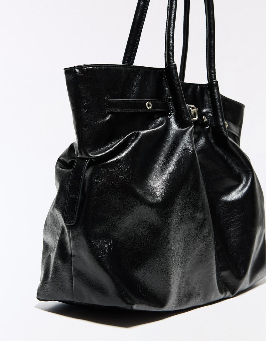 Borsa shopper con cintura-Nero