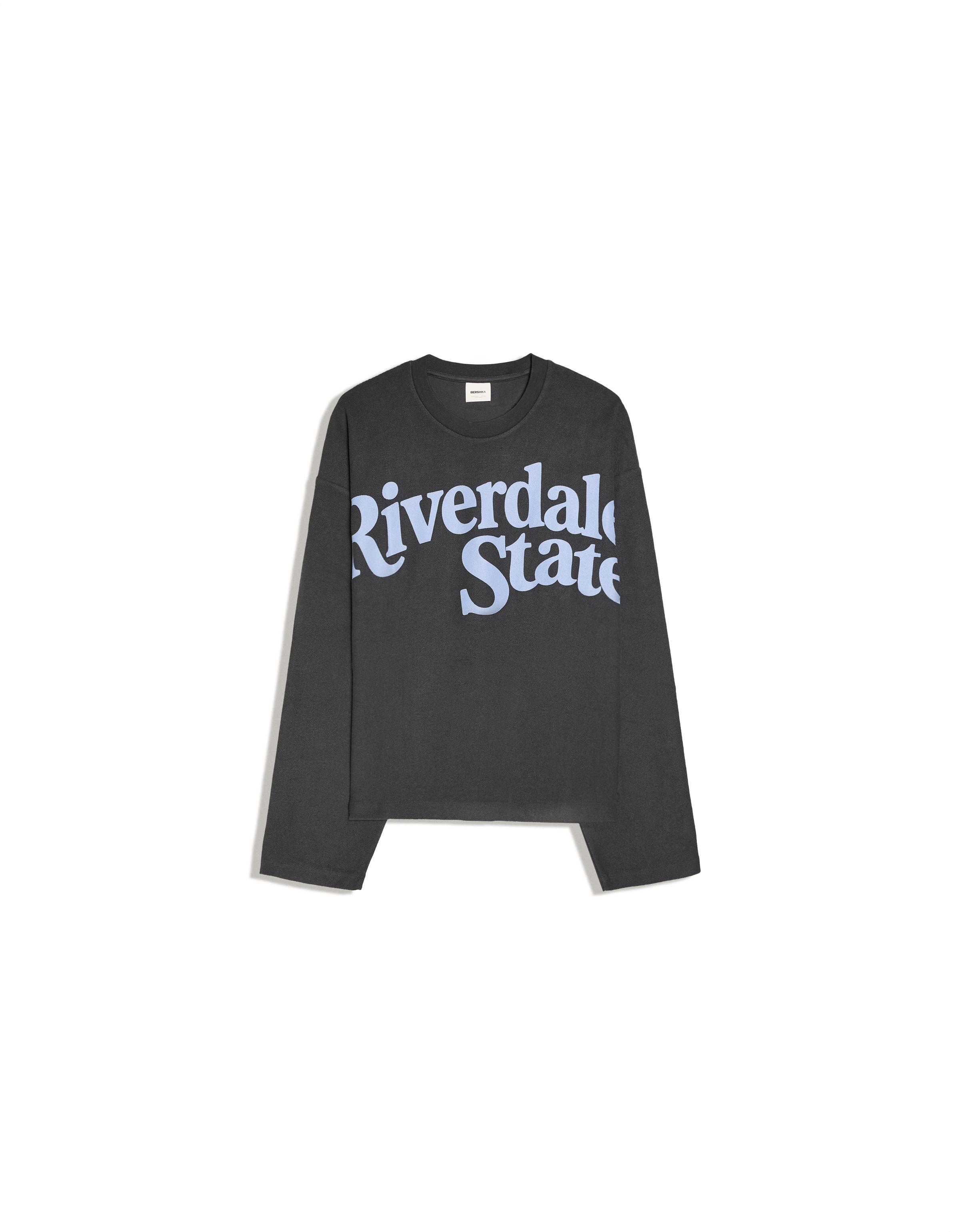 Printed plush round neck sweatshirt — Navy