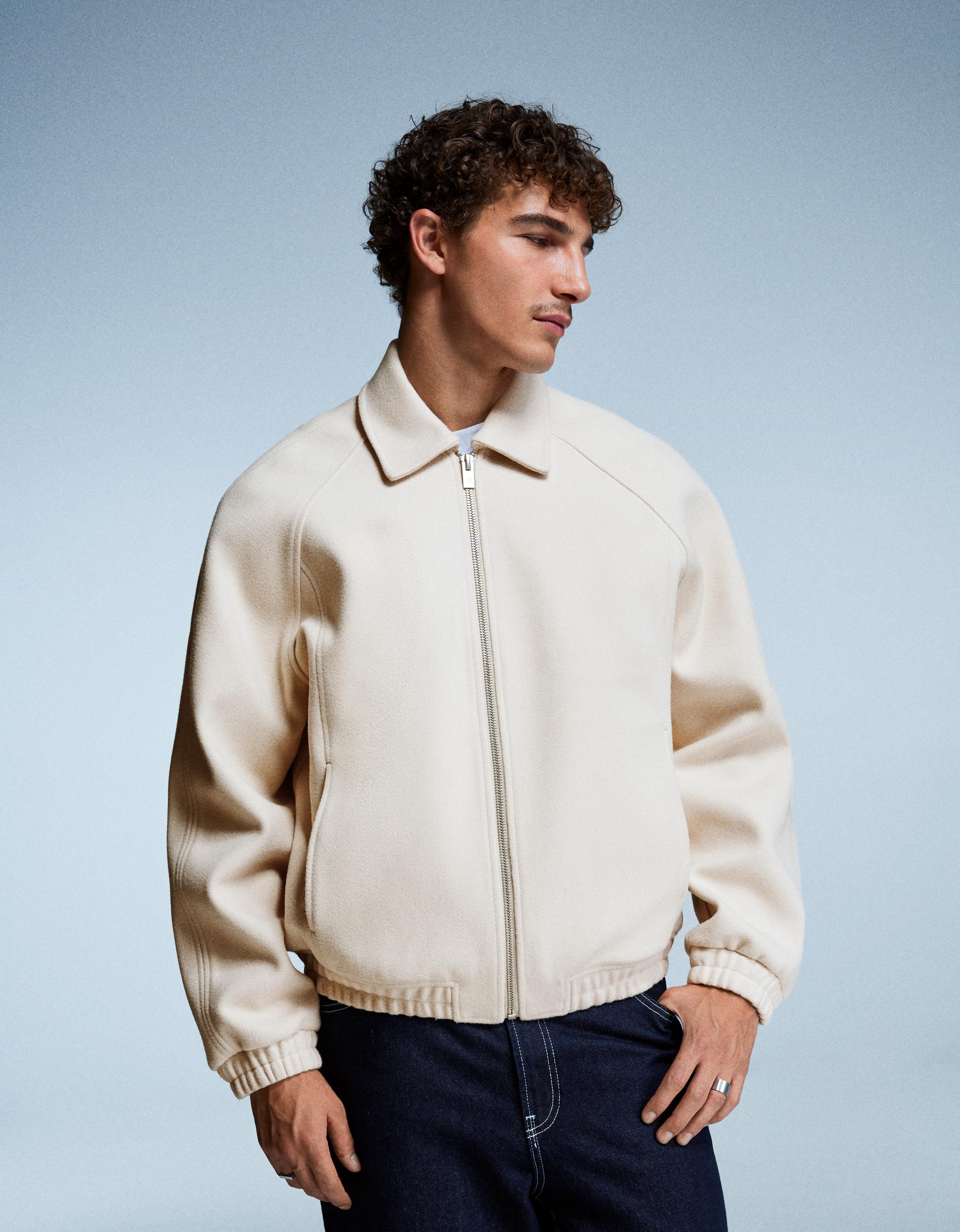 Bershka Truckerjacke Aus Tuch Herren Xl Steinfarbe