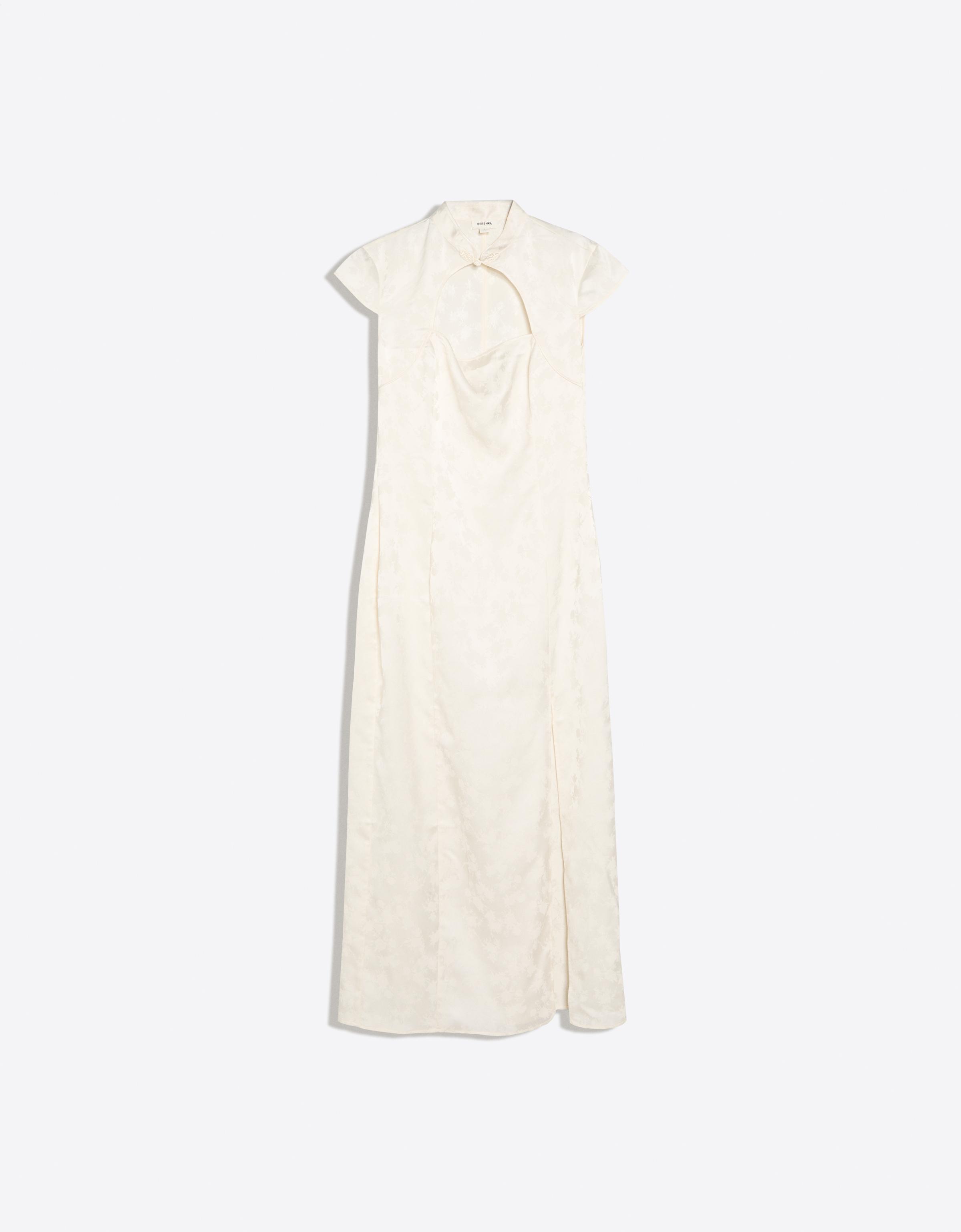 Sateen jacquard midi dress — White