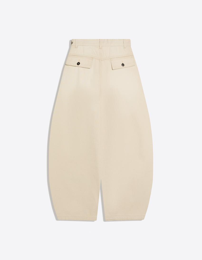 Fisto işlemeli barrel fit pantolon-Kum rengi