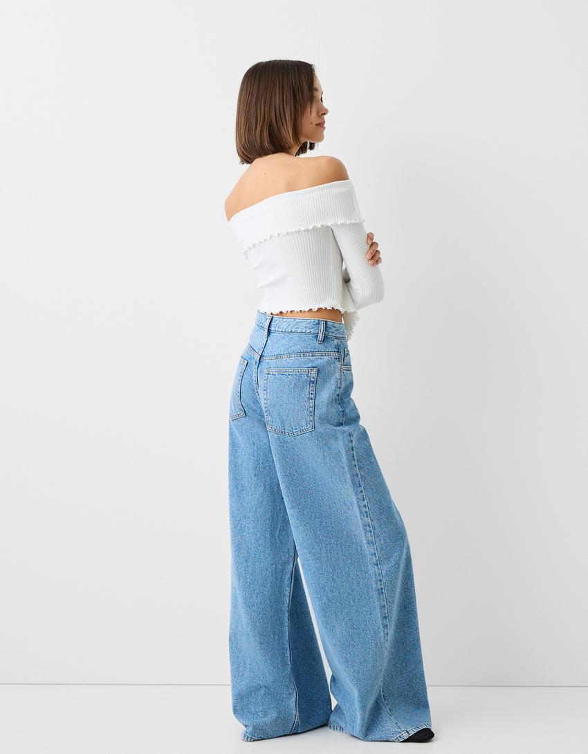 سويتر بياقة باردو وأكمام طويلة-أبيض مطفي-1