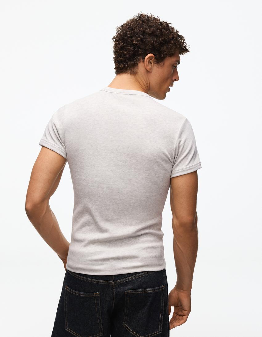 Ribbed slim fit T-shirt-Grey