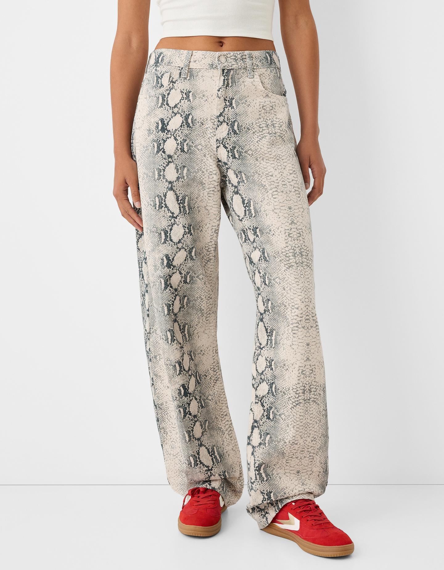 Bershka Jeans Balloon Con Stampa Animalier Donna 36 (Eu 32) Grigio