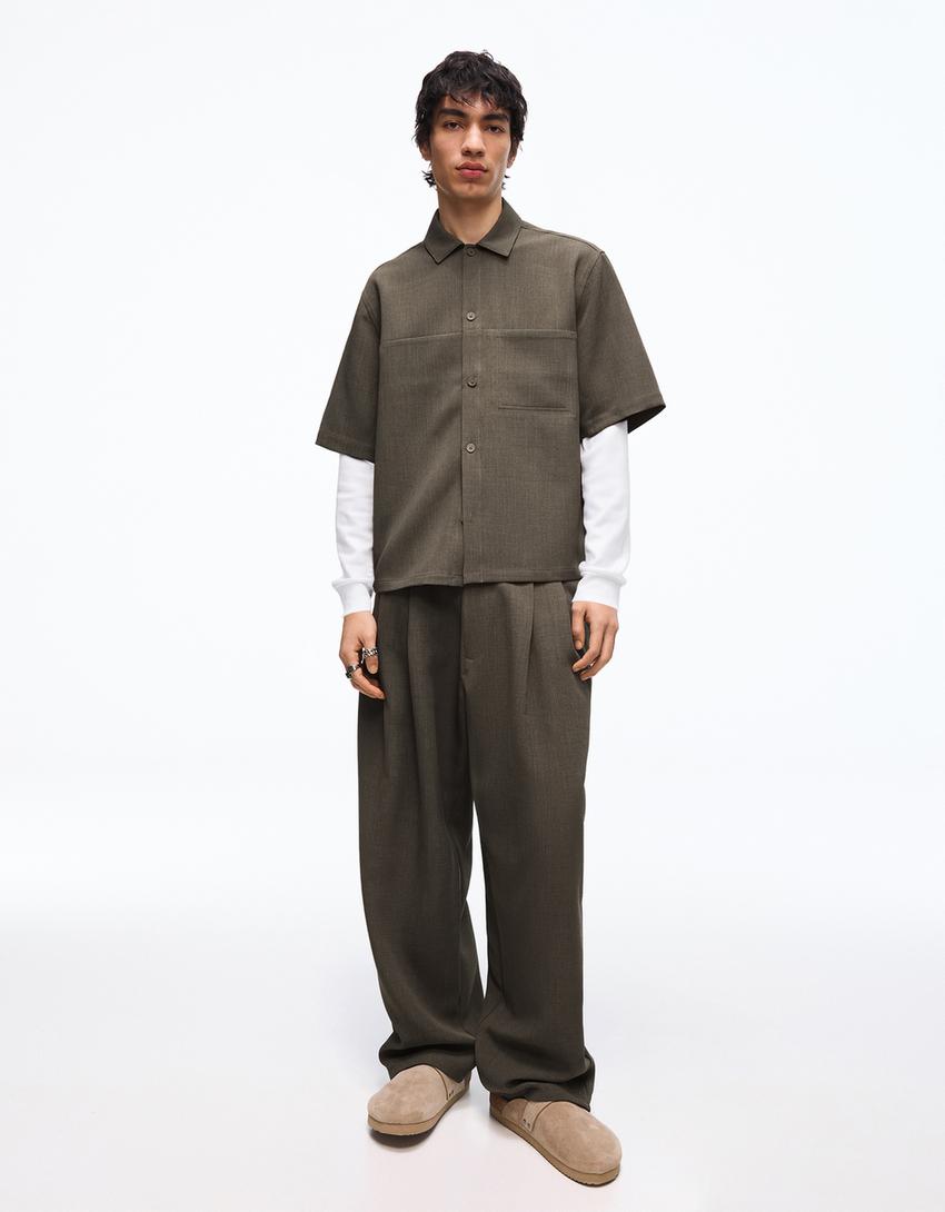 Camisa manga corta boxy tailoring-Kaki