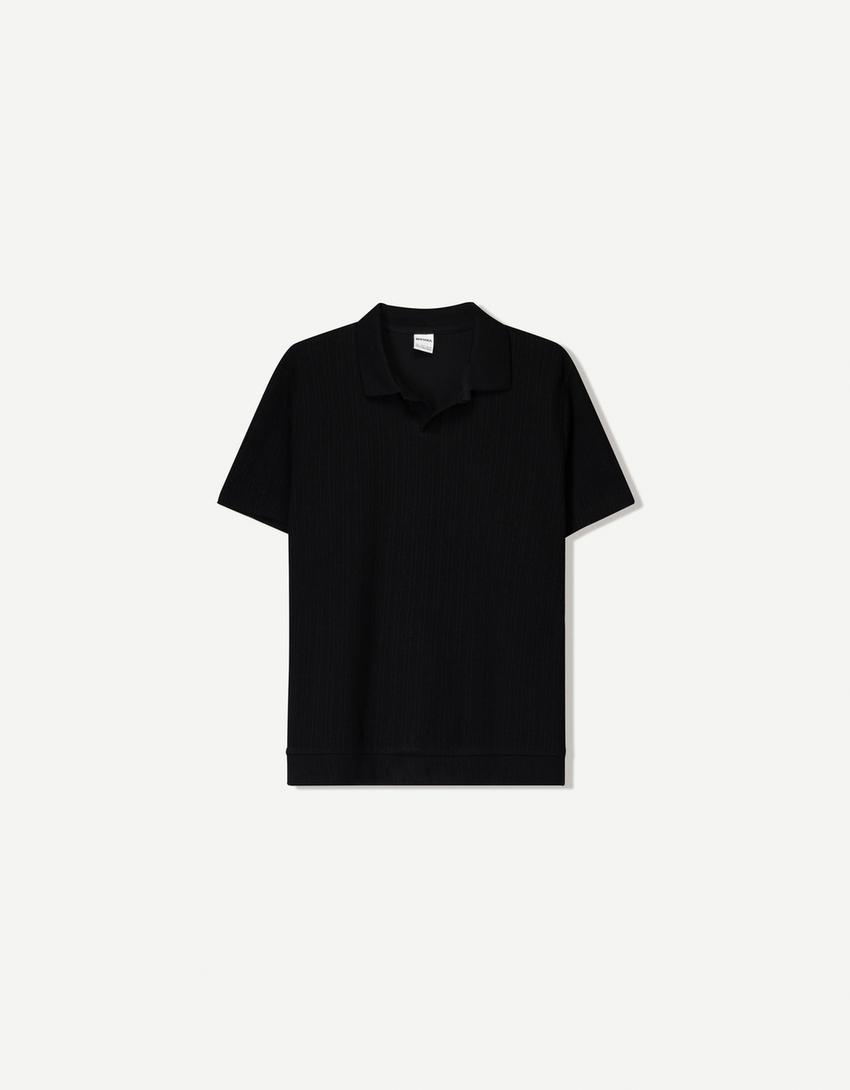 Textured polo shirt-Black