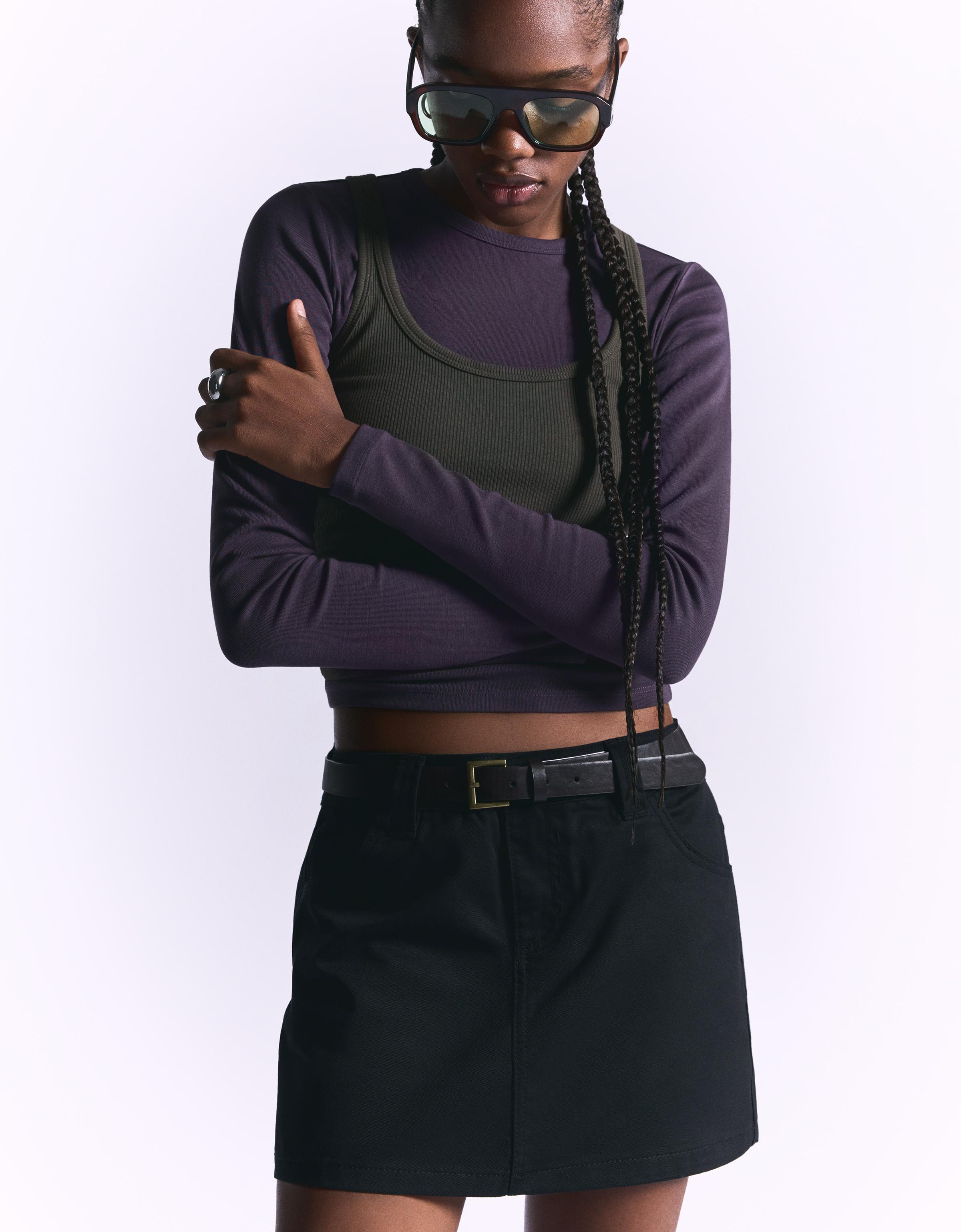 Bershka Minirock Mit Gürtel Damen 38 Schwarz