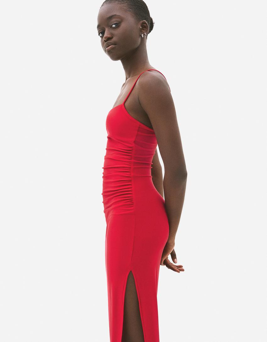 Midikleid mit Trägern-Rot-2