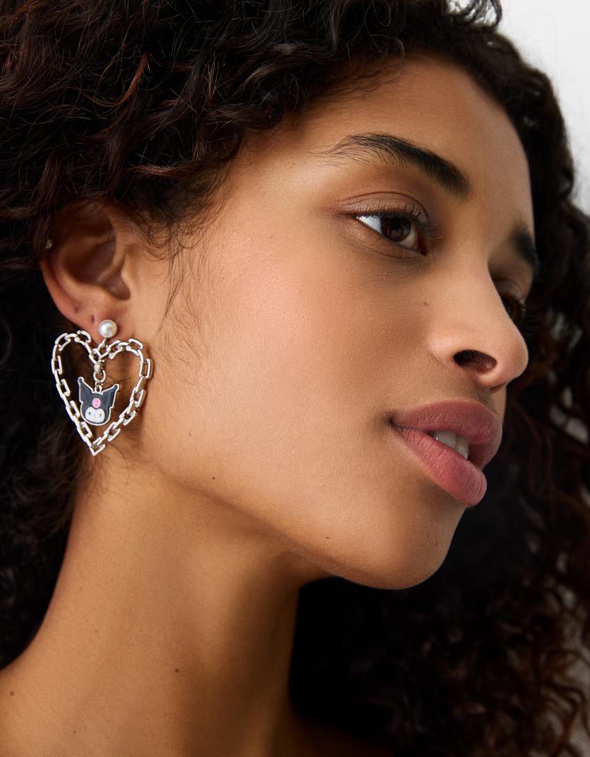 Kuromi heart earrings-Silver-1