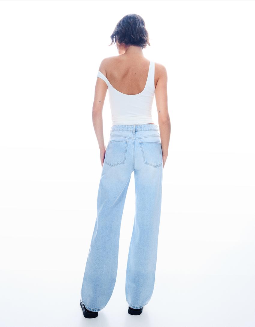 Shimmery straight-leg cropped jeans-Light blue-1