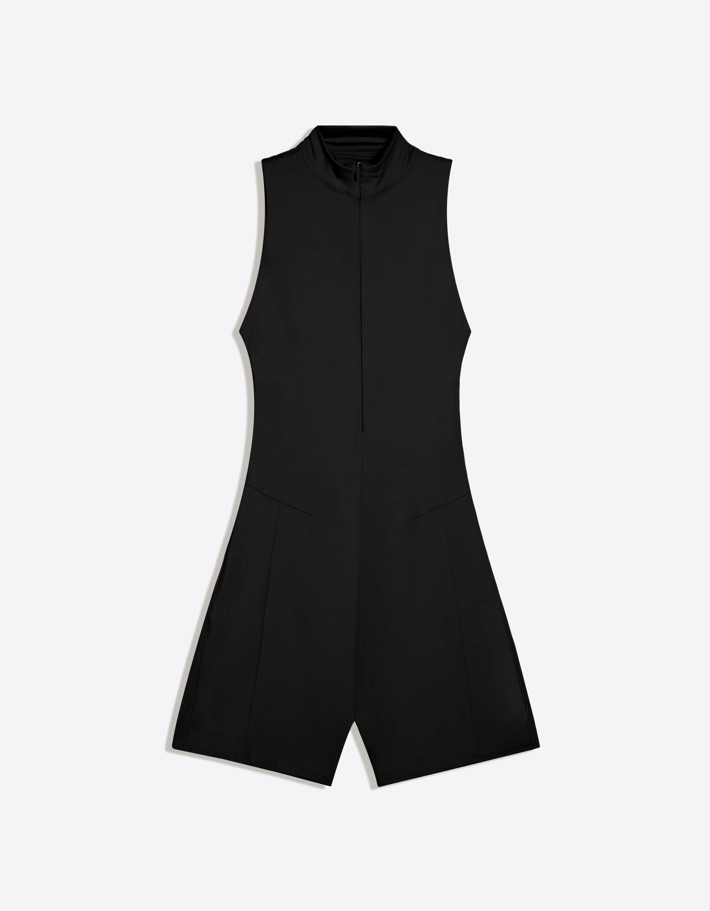 Bershka Mono Corto Técnico Cremallera Delantera Mujer Negro