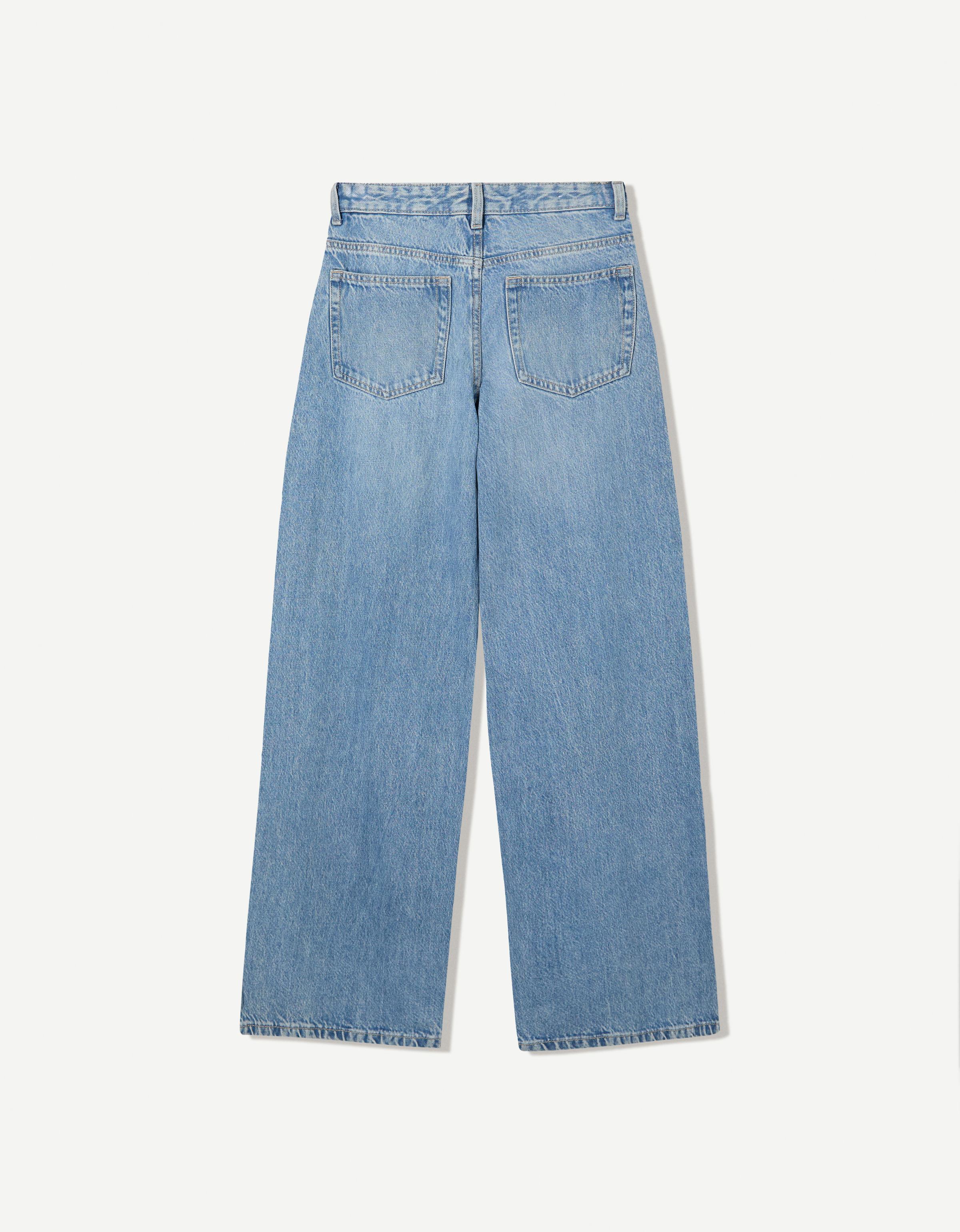 Çapraz belli yüksek bel geniş paça jean - Görsel 4