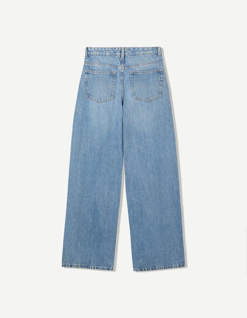 Wide-leg jeans with crossover waist-Light blue