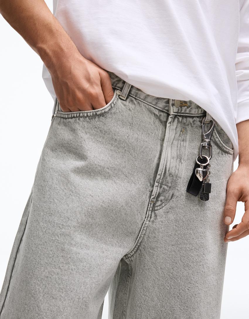 Baggy denim Bermuda shorts-Grey