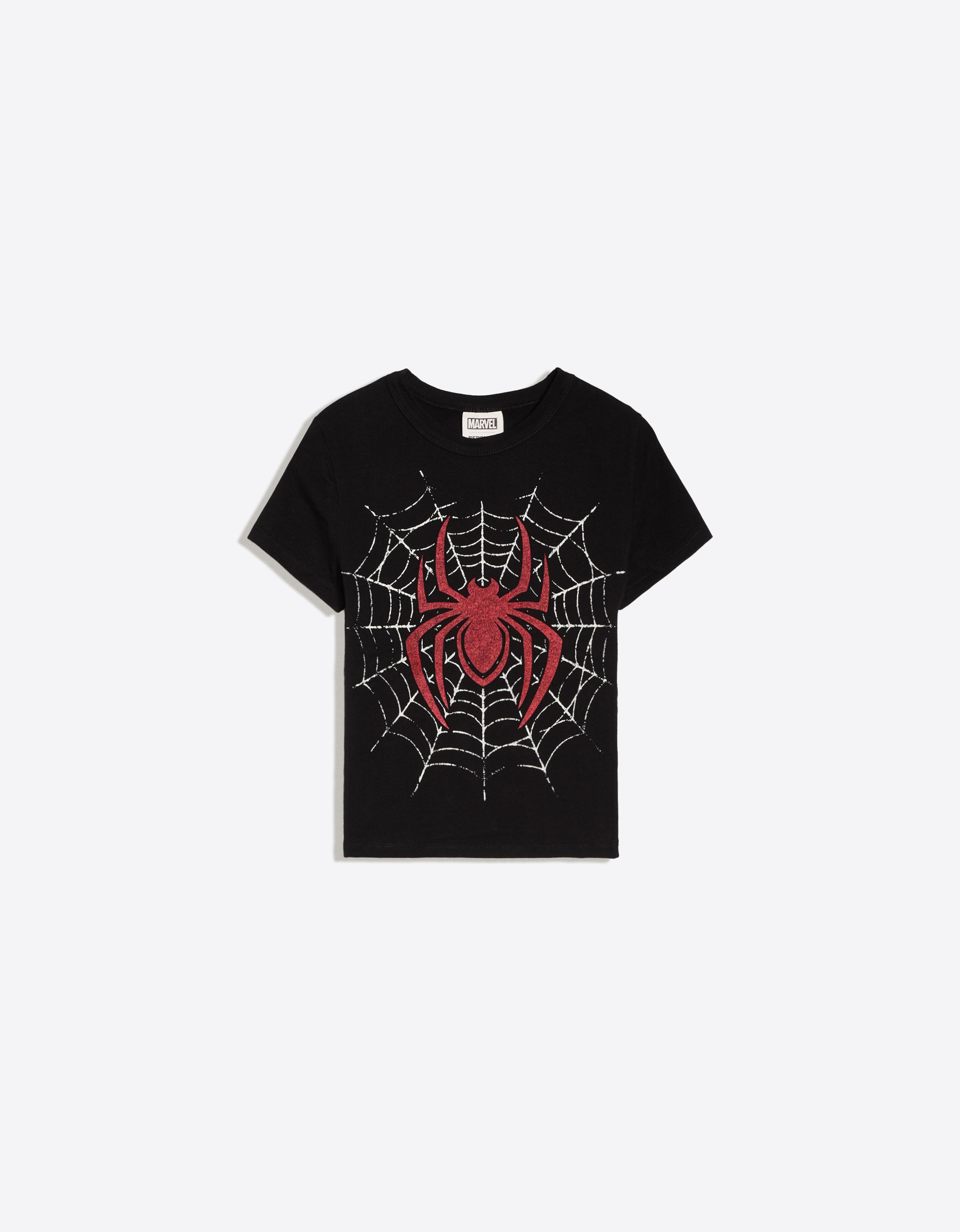 Bershka Camiseta Ajustada Spider-Man Mujer Negro