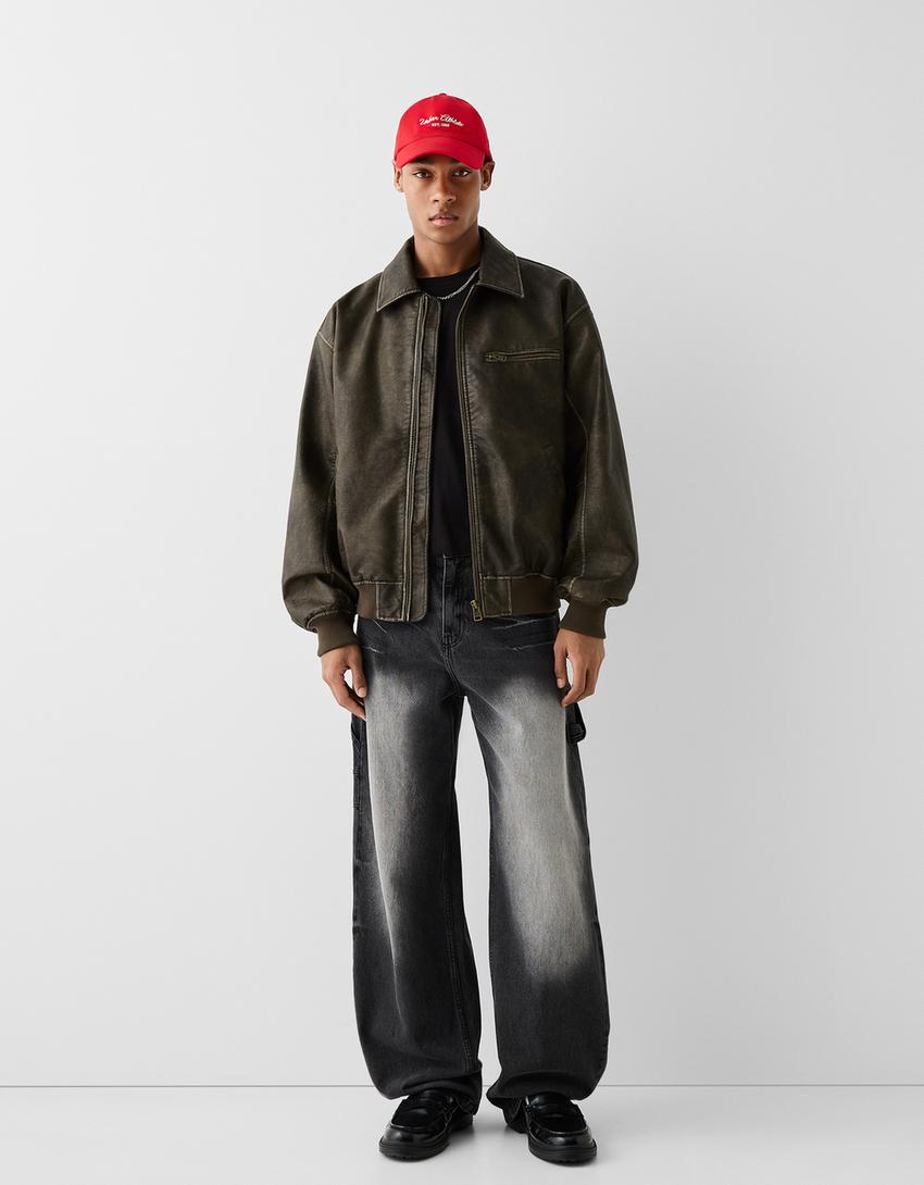 Blouson bomber en similicuir-Marron-3