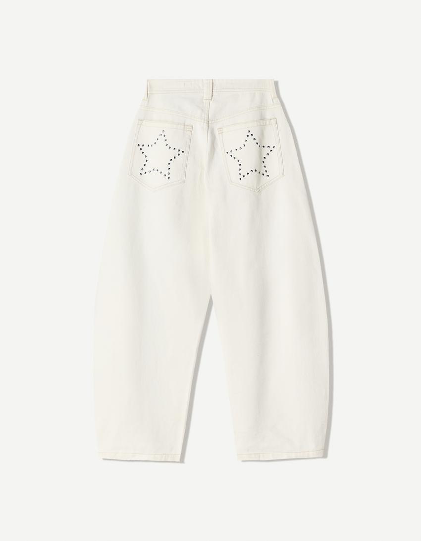 Pantalon barrel clous-Blanc-4
