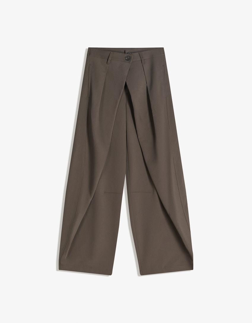 Pleated barrel trousers-Sand
