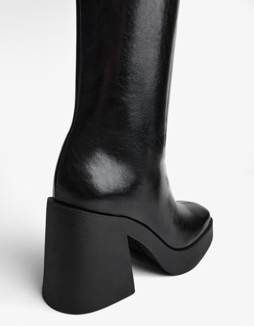 Platform heel boots-BLACK