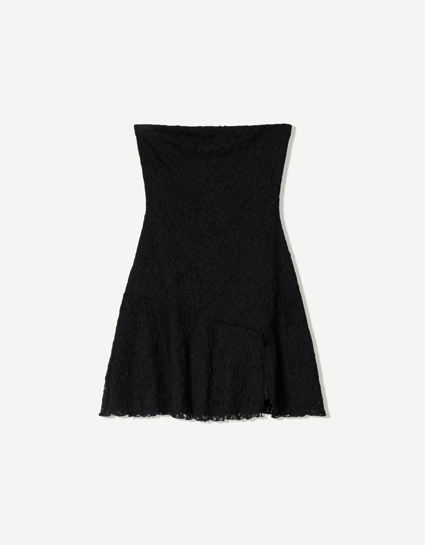 Bershka Vestido Mini Bandeau Encaje Mujer S Negro