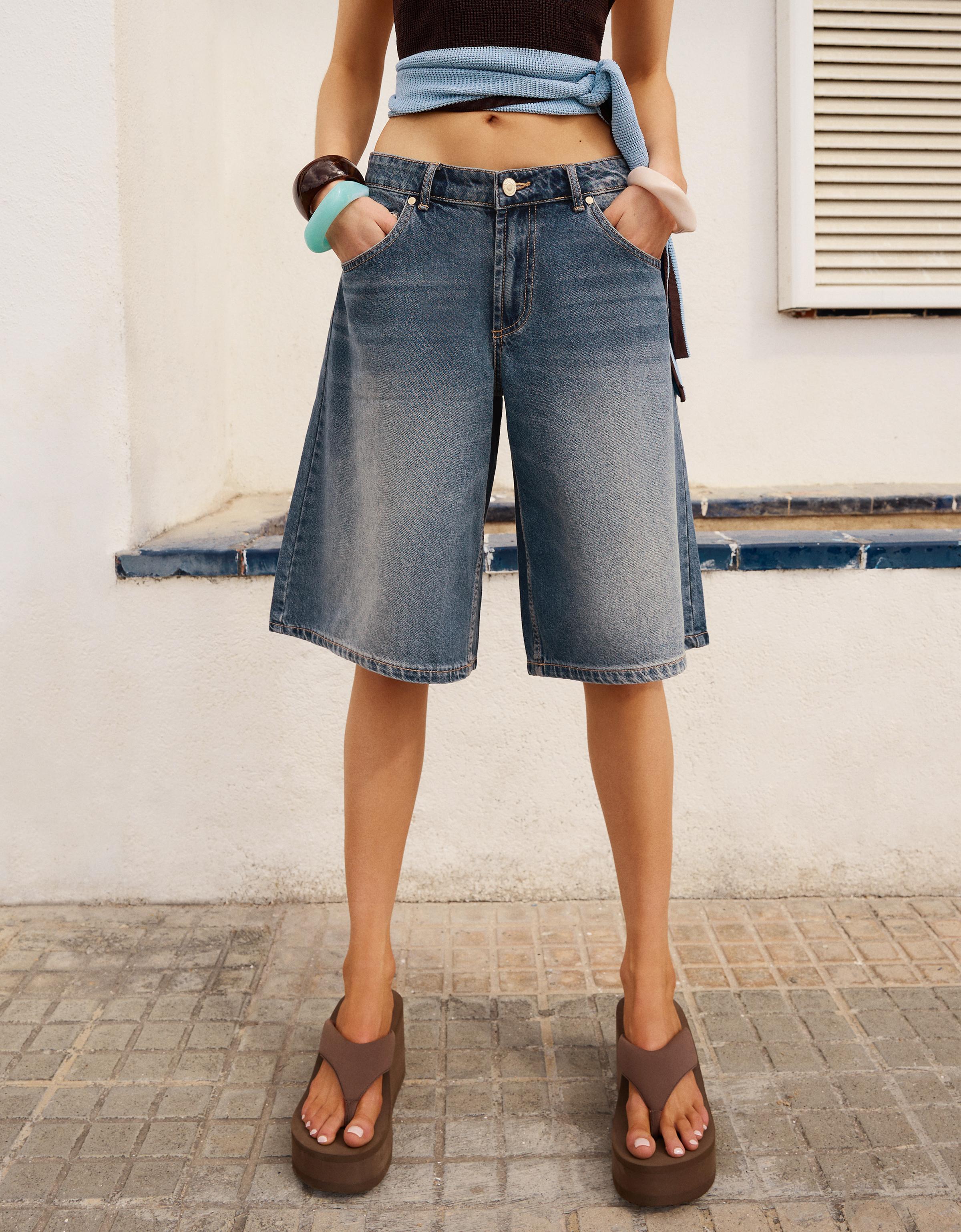Baggy denim Bermuda shorts — Blue