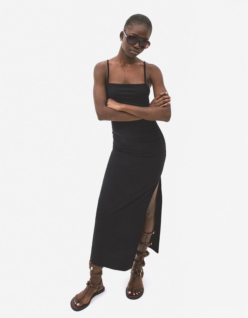 Vestido midi tirantes-Negro-0