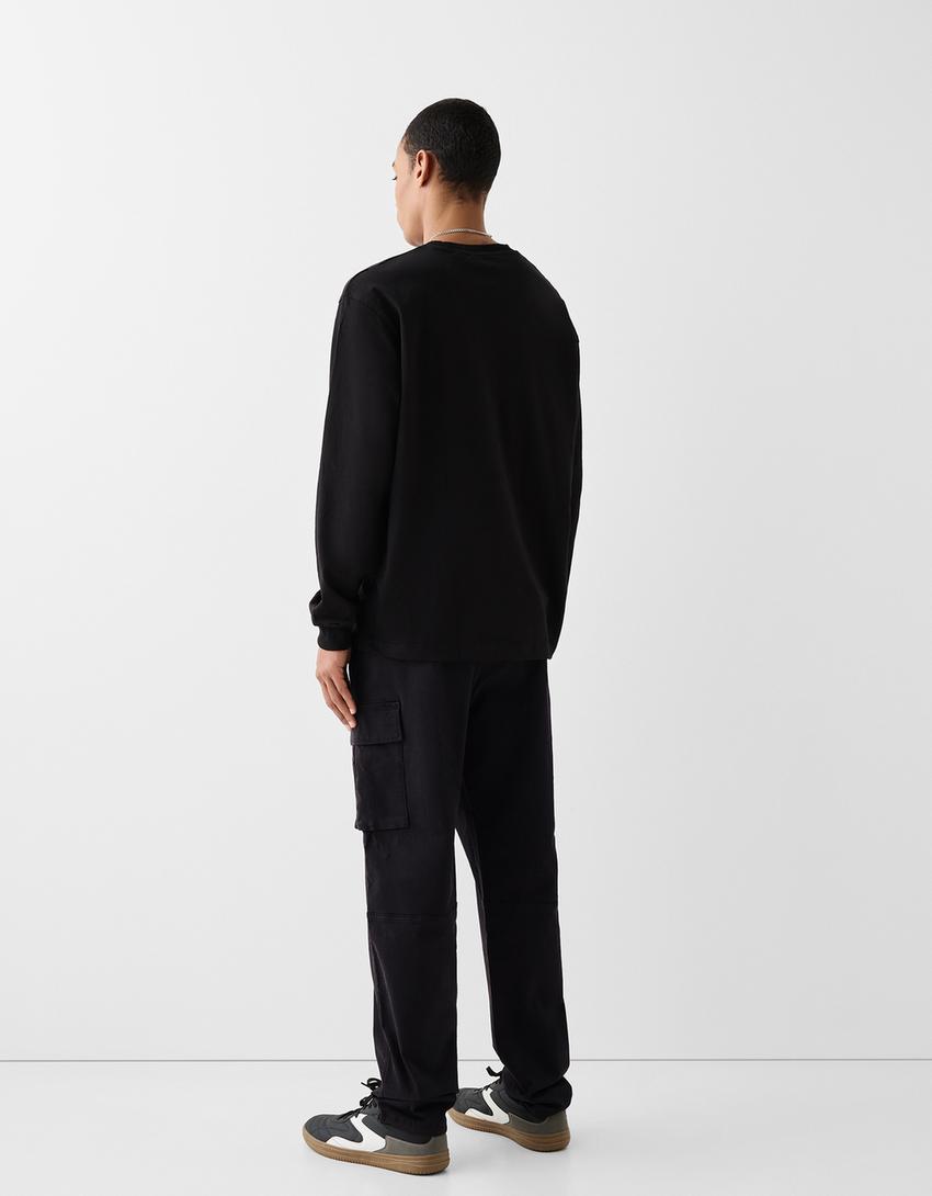 Calças cargo com algodão-Preto-2