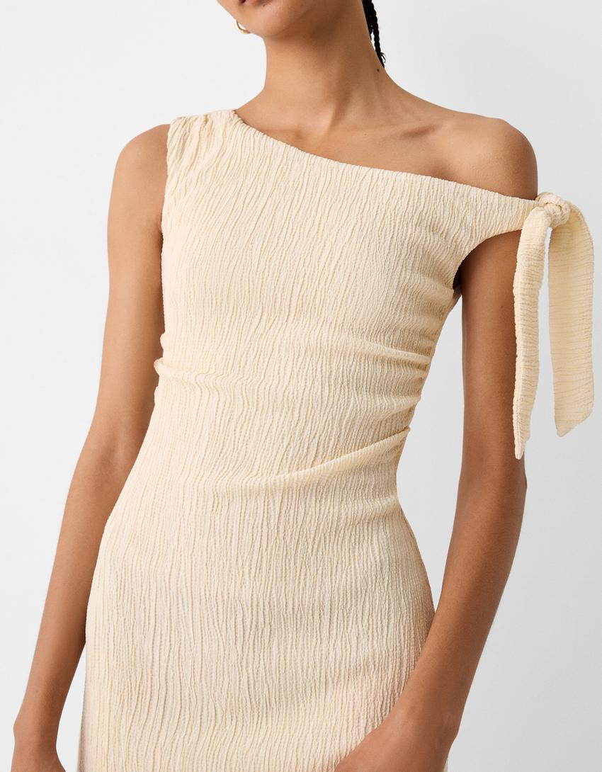 Textured mini dress-Cream-3