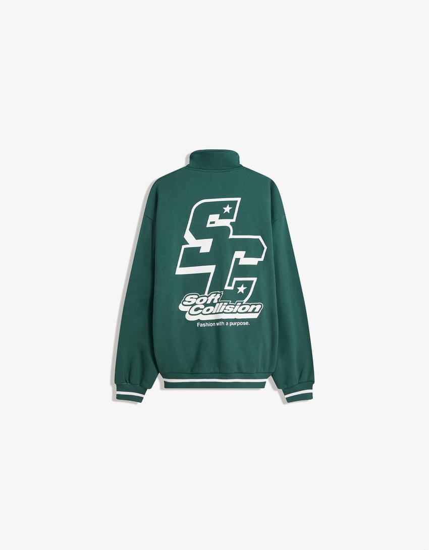 Sudadera cuello cremallera print-Verde