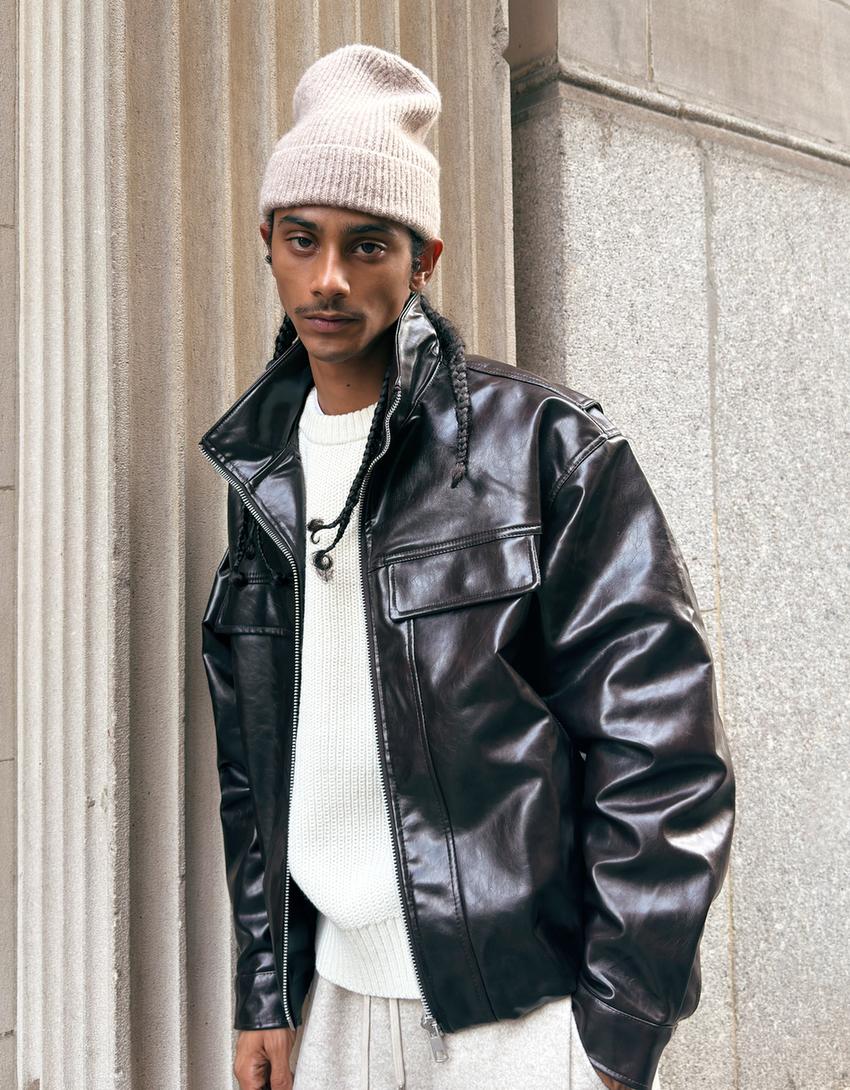 Leather effect jacket-Brown