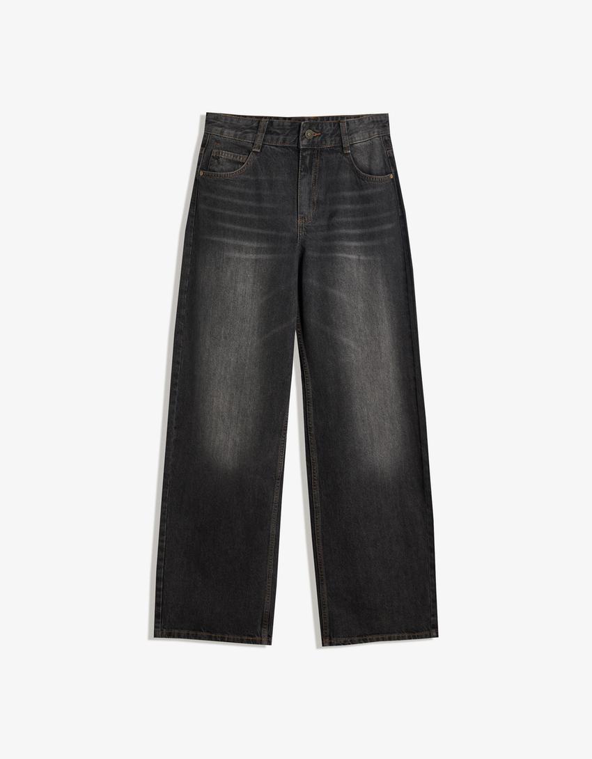 Jeansy o kroju baggy barrel-Ciemnoszary