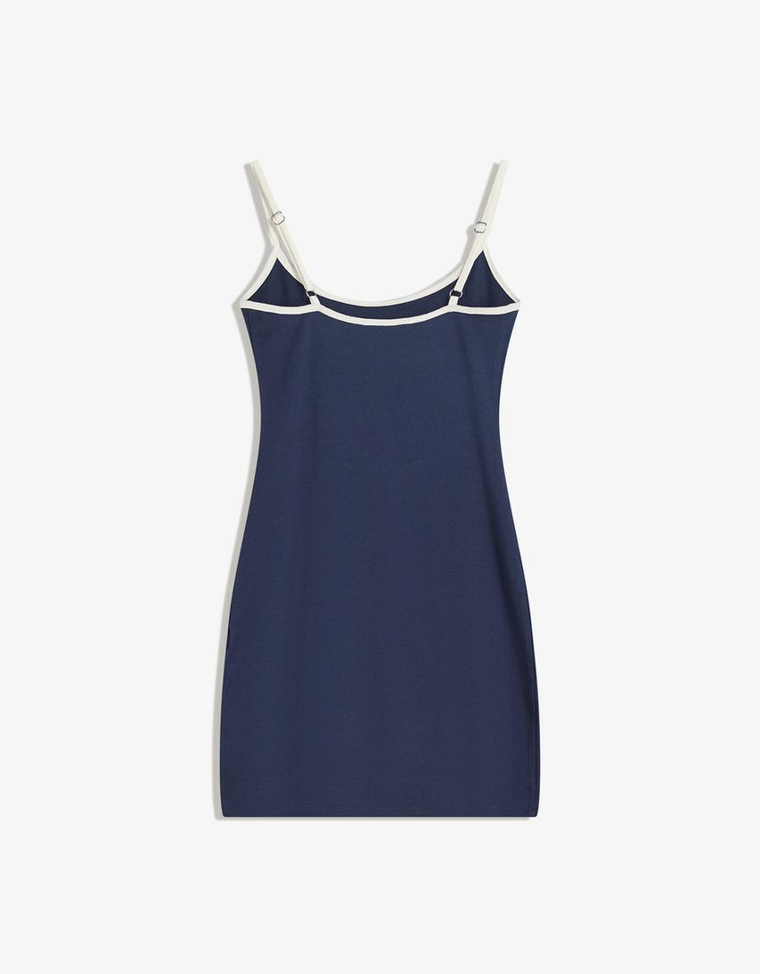 Mini dress with contrast straps-Navy-2