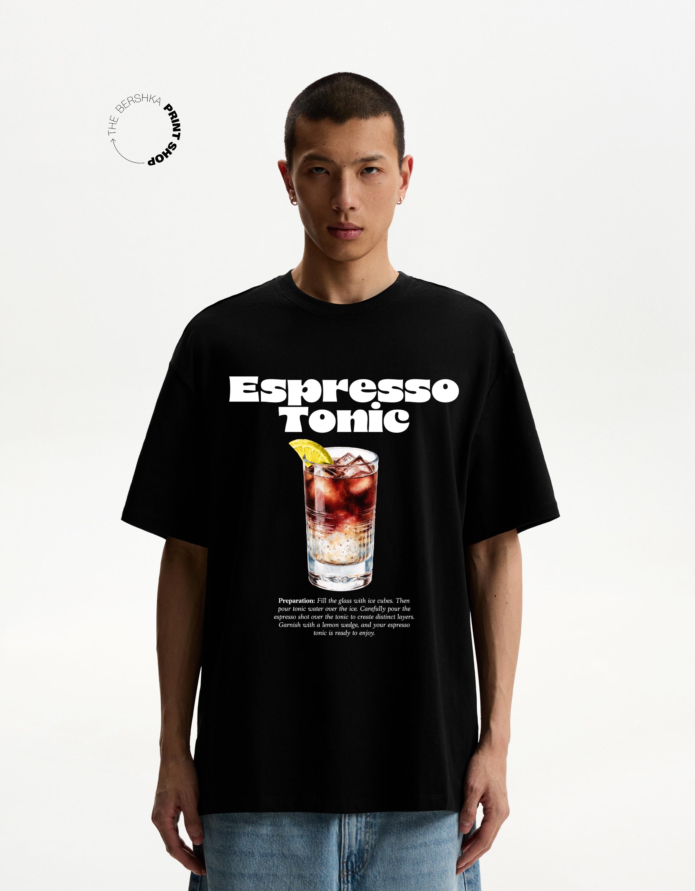 Bershka T-Shirt Mit Print Herren L Schwarz