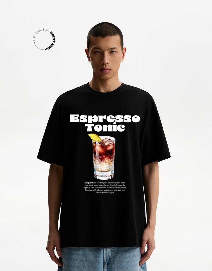 T-shirt met print en korte mouw-Zwart
