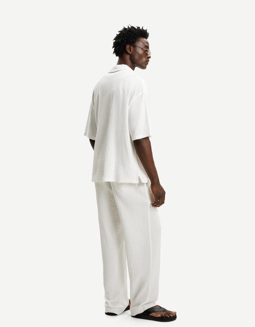 Pantaloni in crêpe wide leg-Bianco-1
