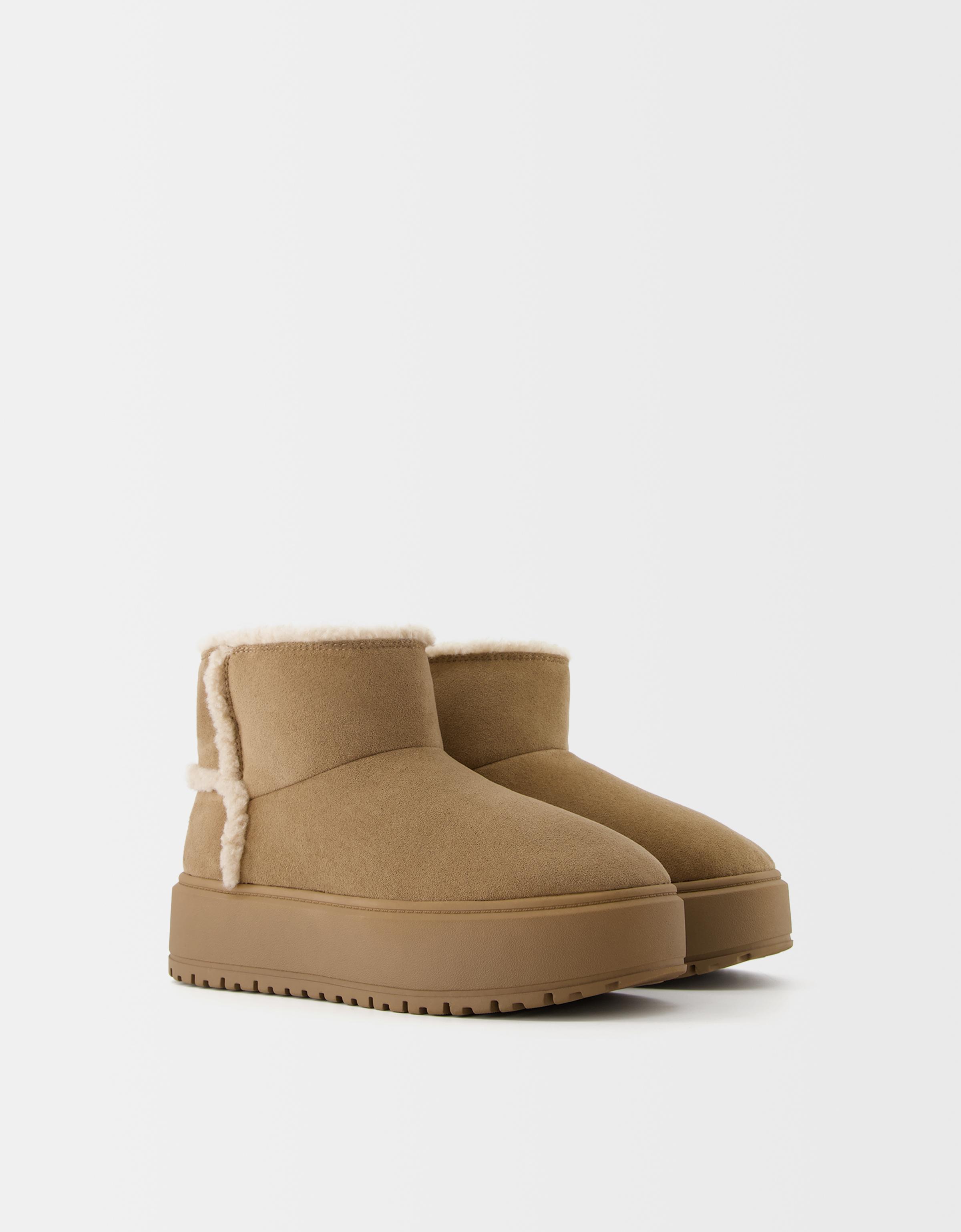 Bershka Stiefelette Flach Futter Lammfellimitat Damen 39 Camel