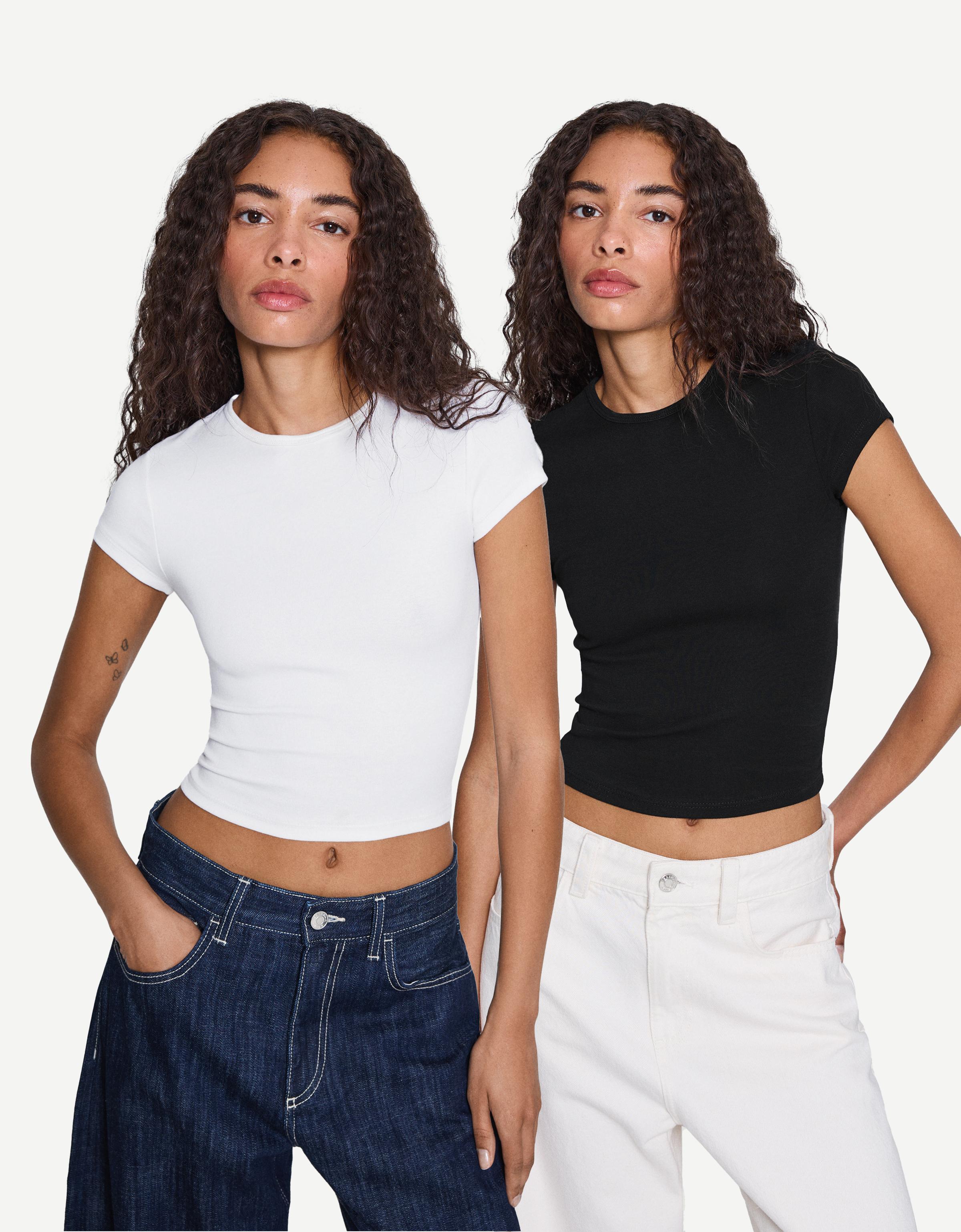 Bershka 2er-Pack T-Shirts Mit Kurzen Ärmeln Und Rundausschnitt Damen 10-12 Kombiniert