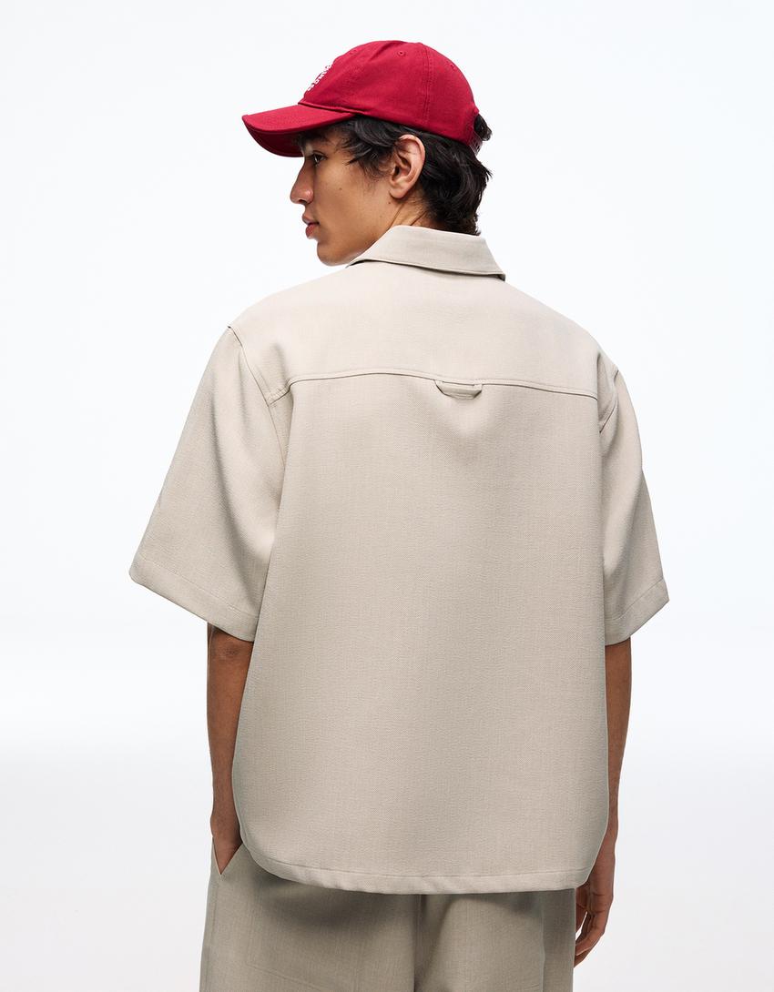 Camisa manga corta boxy tailoring-Piedra