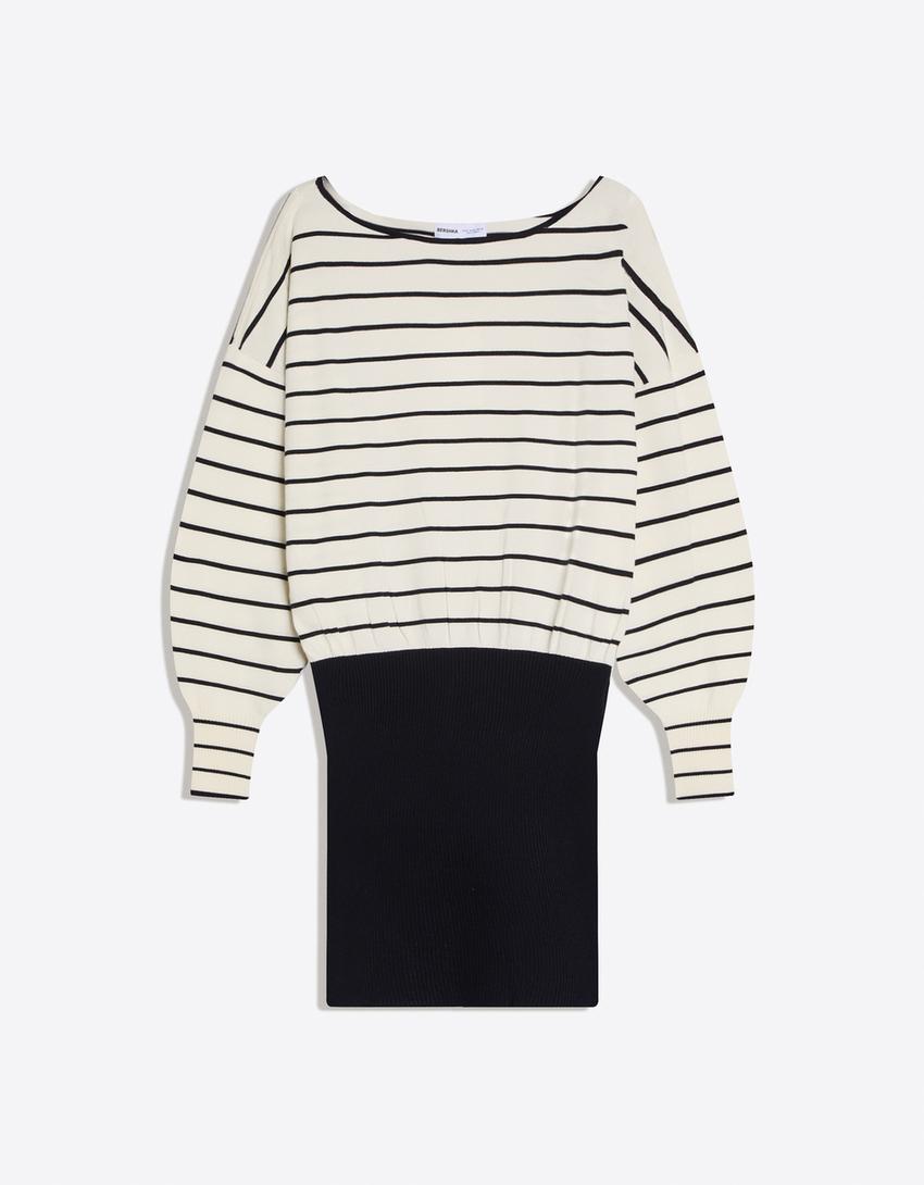 Vestido mini asimétrico rib-Negro