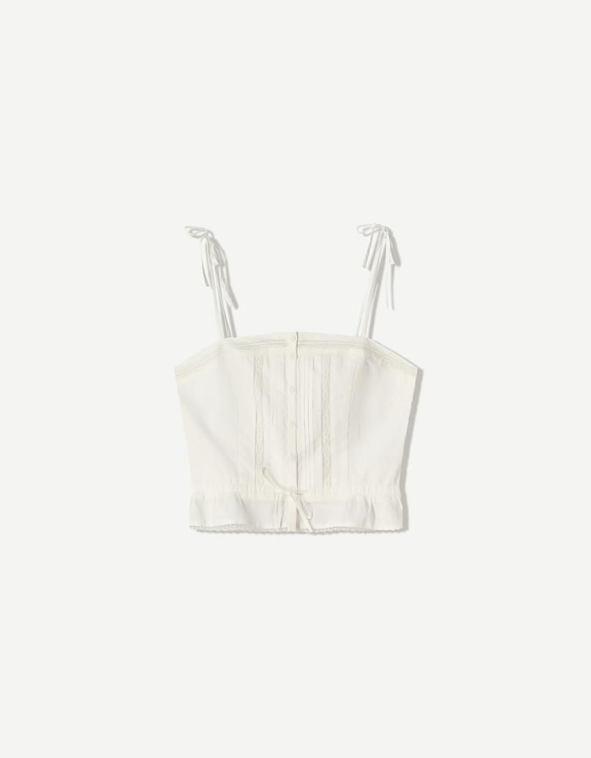 Strappy lace top with tie-White-3