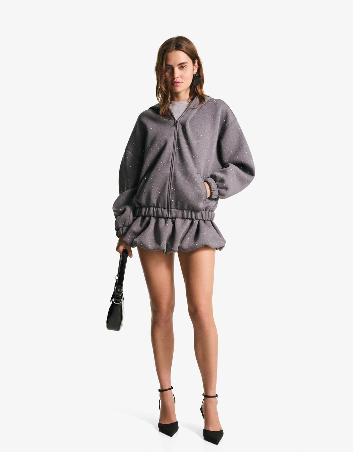 Shimmery neoprene-effect hoodie