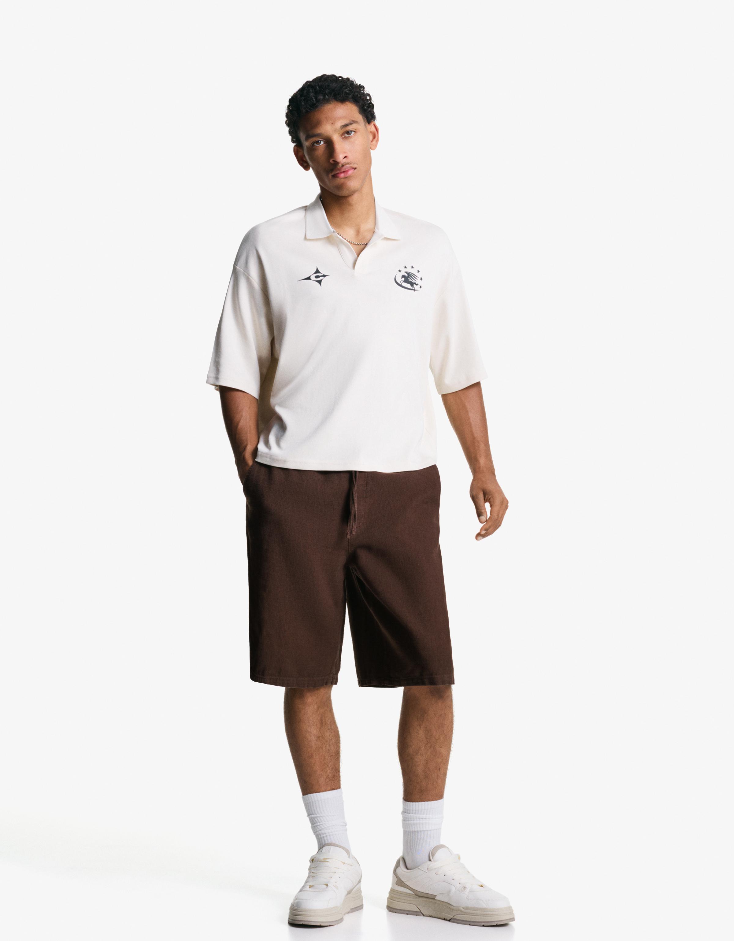 Bershka Rustikale Skater-Jogger-Bermudas Herren M Braun
