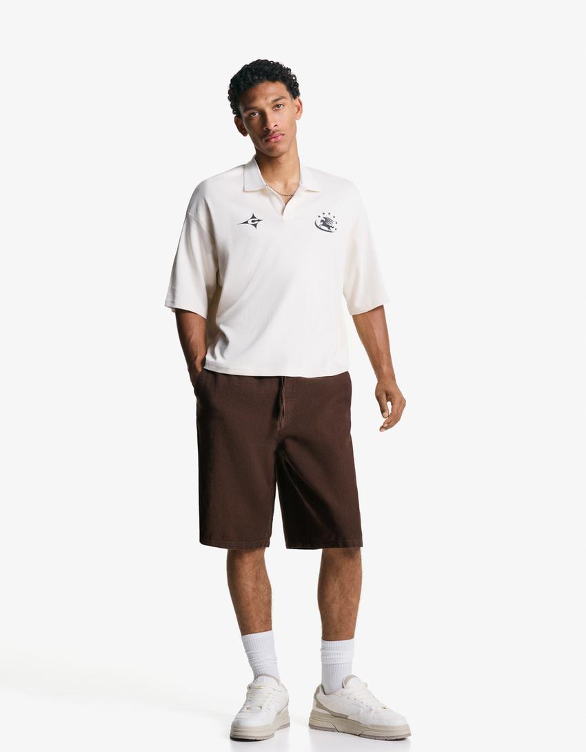 Rustic jogger skater shorts-Brown-0
