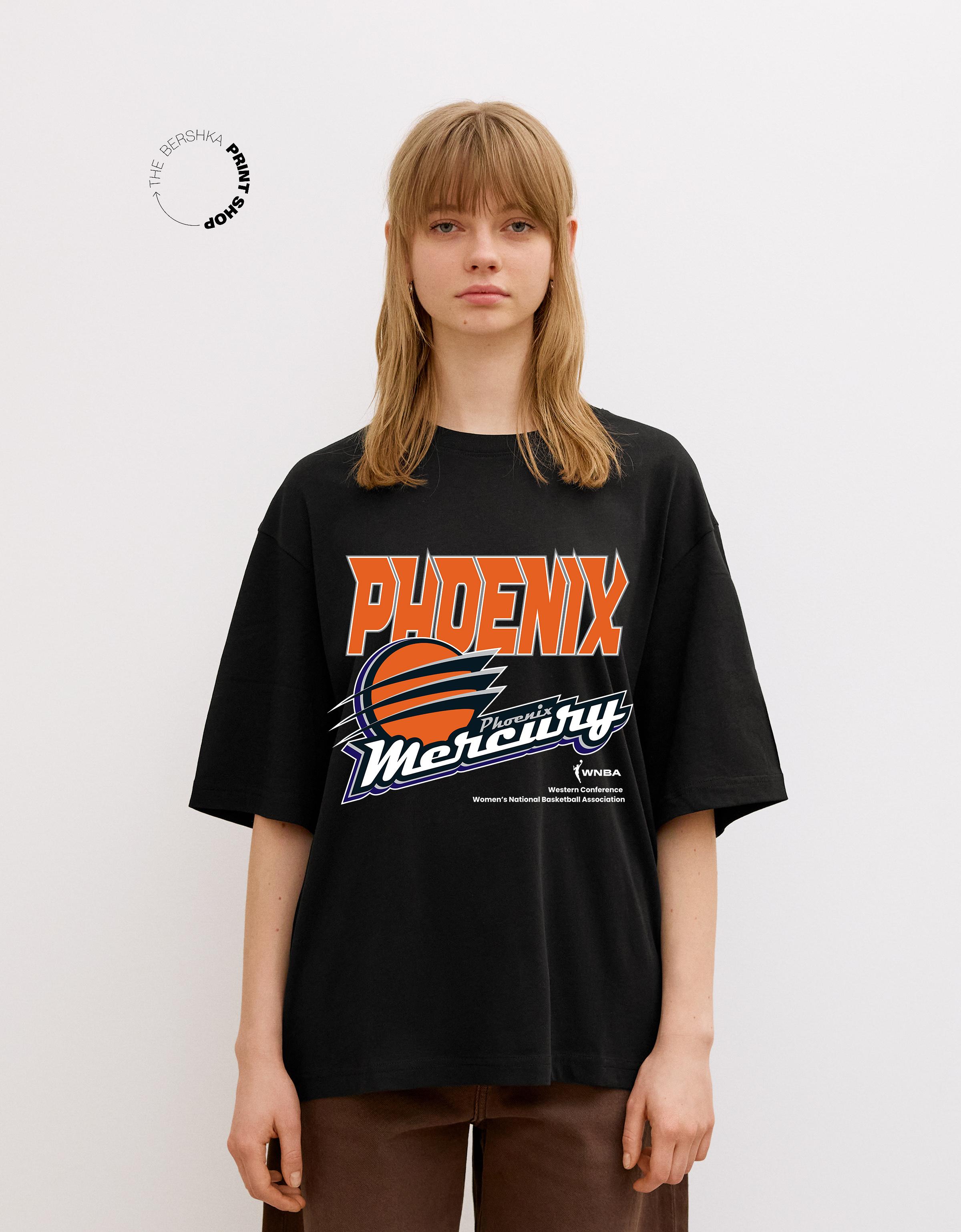 Bershka Wnba Phoenix Mercury T-Shirt Mit Kurzen Ärmeln Damen Xs Schwarz