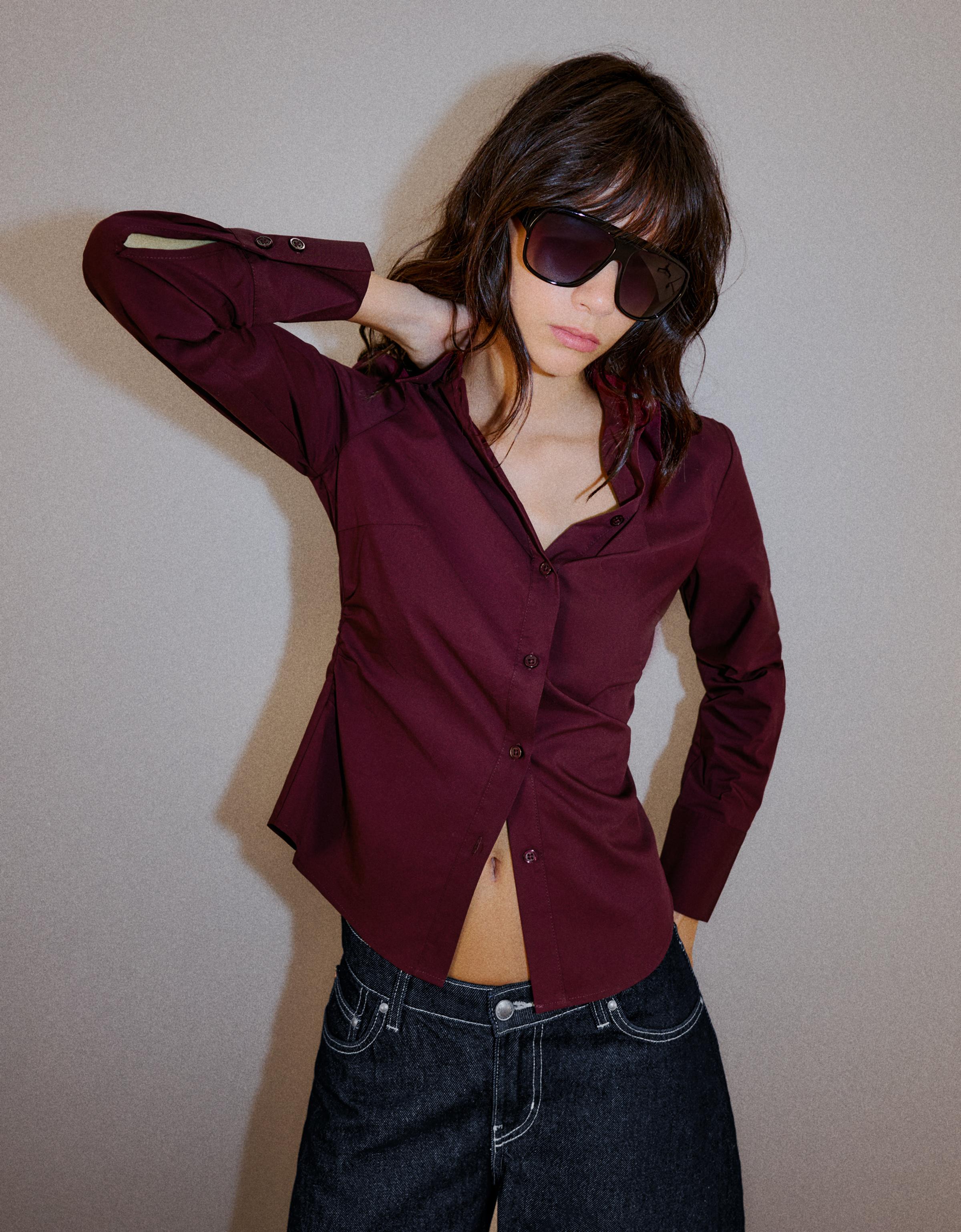 Fitted long-sleeved shirt — Maroon