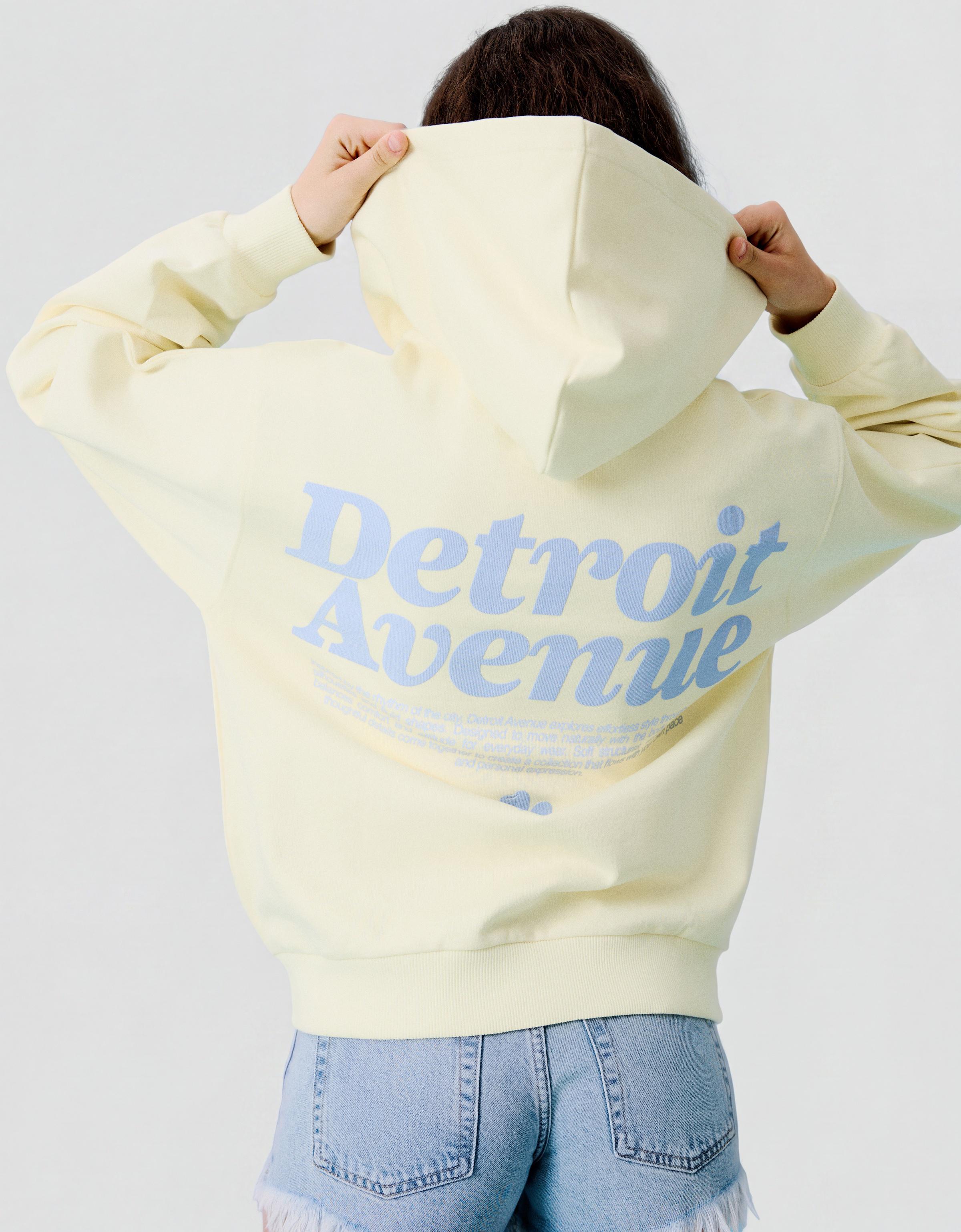Oversize zip-up hoody with print — Yellow