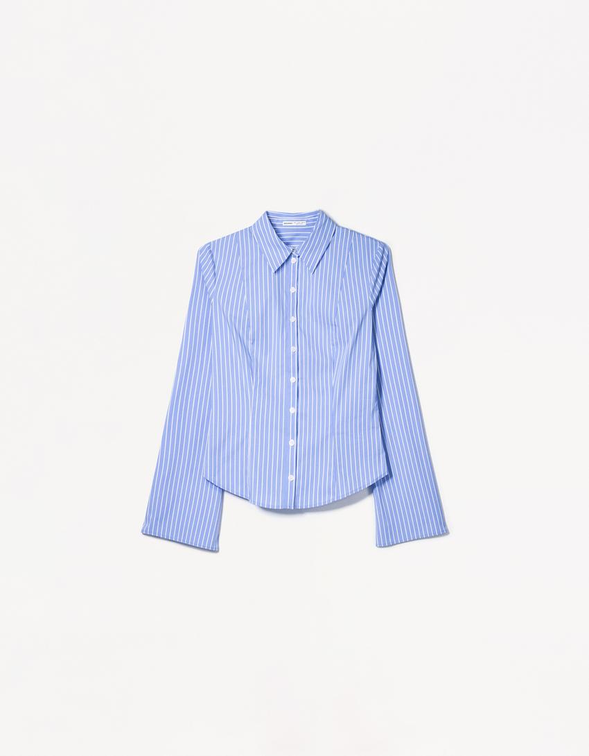 Fitted shirt with flared sleeves-Blue