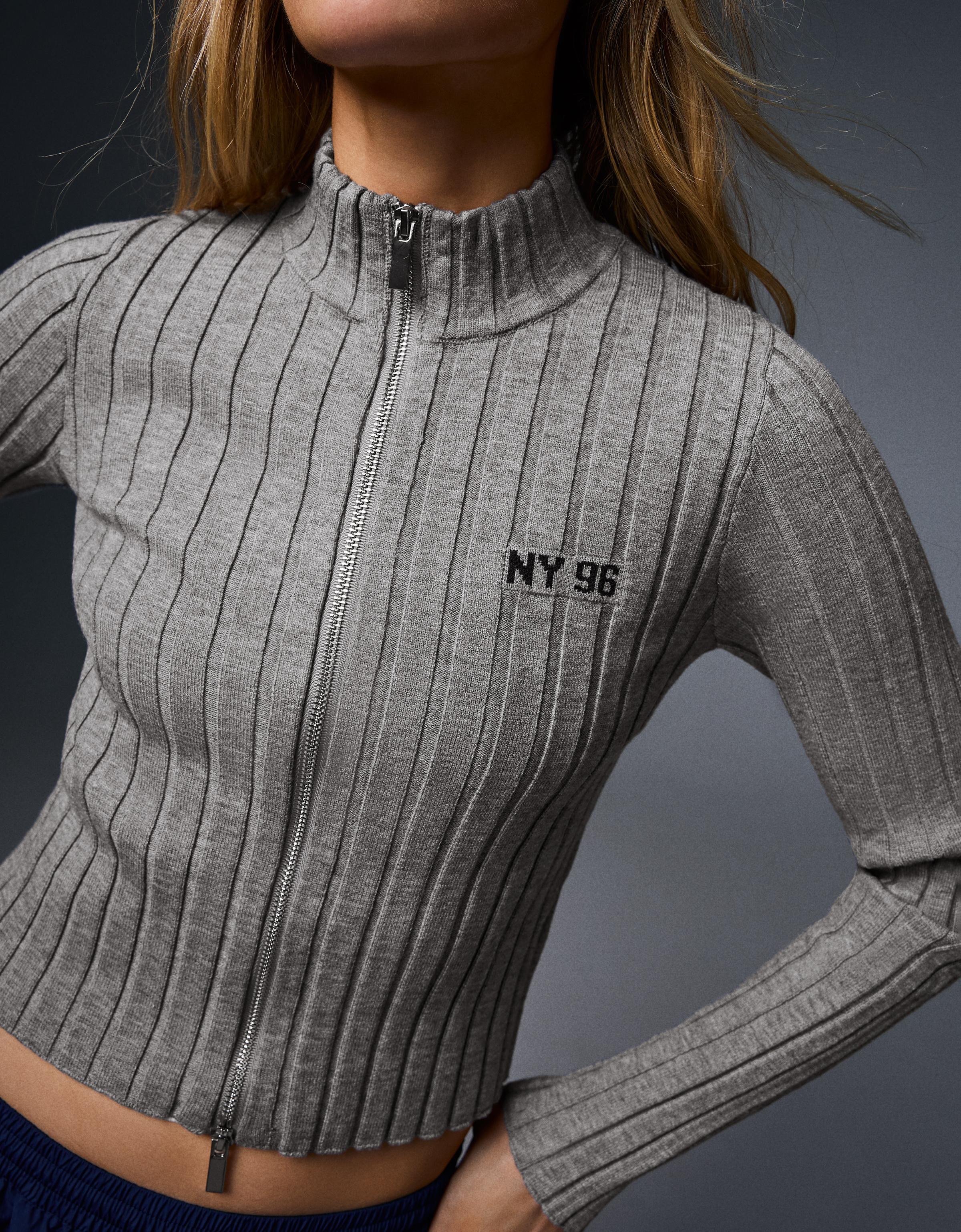 Ribbed zip-up cardigan — Grey