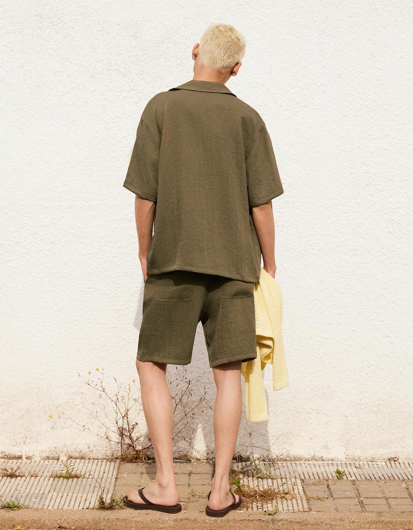 Short sleeve rustic shirt-Khaki