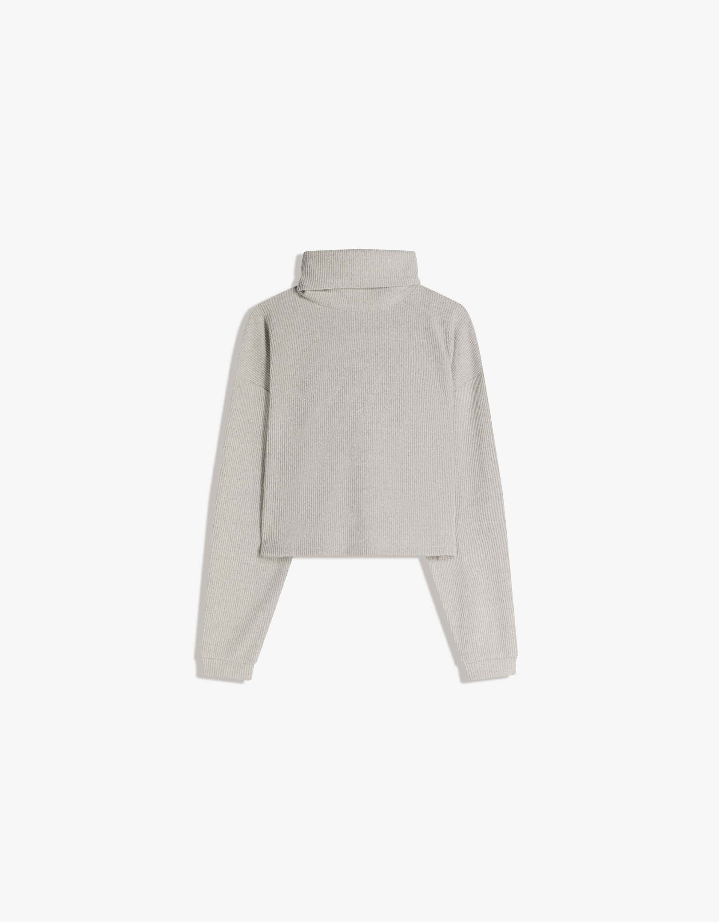 High neck ribbed sweater — Sand